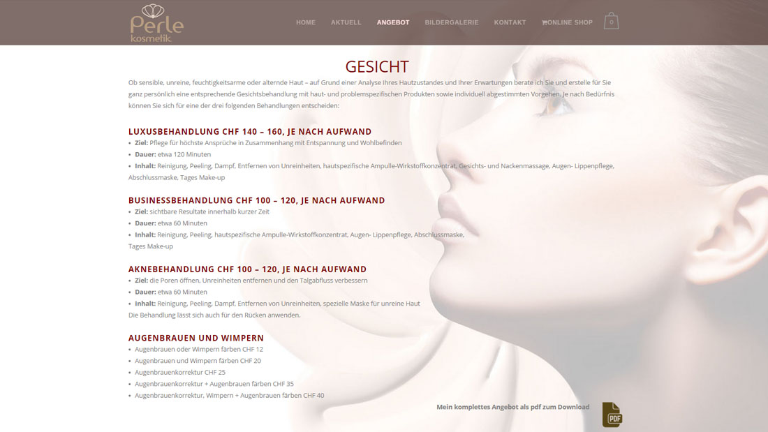 PERLEKOSMETIK.CH strona internetowa + online shop